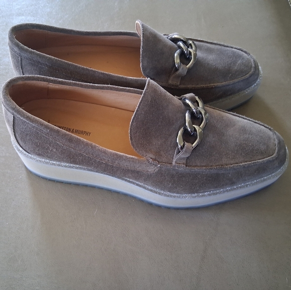 Johnston & Murphy Brown Suede Loafers with Chain Accent - Picture 2 of 5